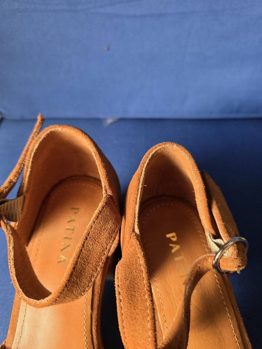 Patina Footwear Tan Suede Block Heel Ankle Strap Heels 9 - Picture 9 of 16